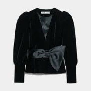 Zara Black Bow Tie Blazer size Large
